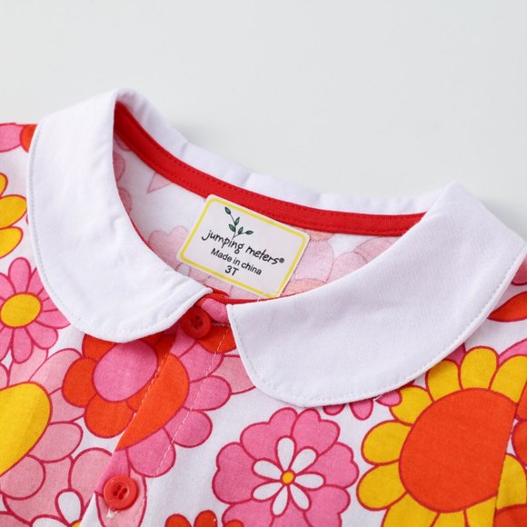 Floral Girls Short Sleeve Collar Dress - Picture 2 of 4